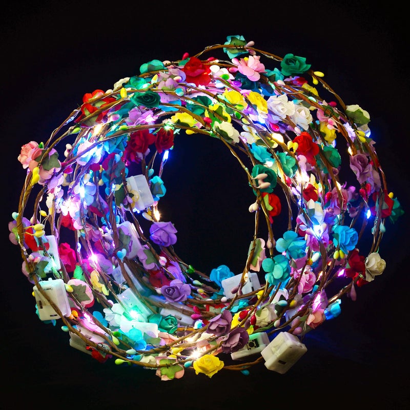 QSJQAMG 30 Pcs LED Flower Crown Headbandled HeadbandsLight Up Flower Headbands for WomenGarlands Glowing Floral Wreath Crowns for WeddingsHalloweenBirthdaysRolePlayingBeach PartiesChristmas